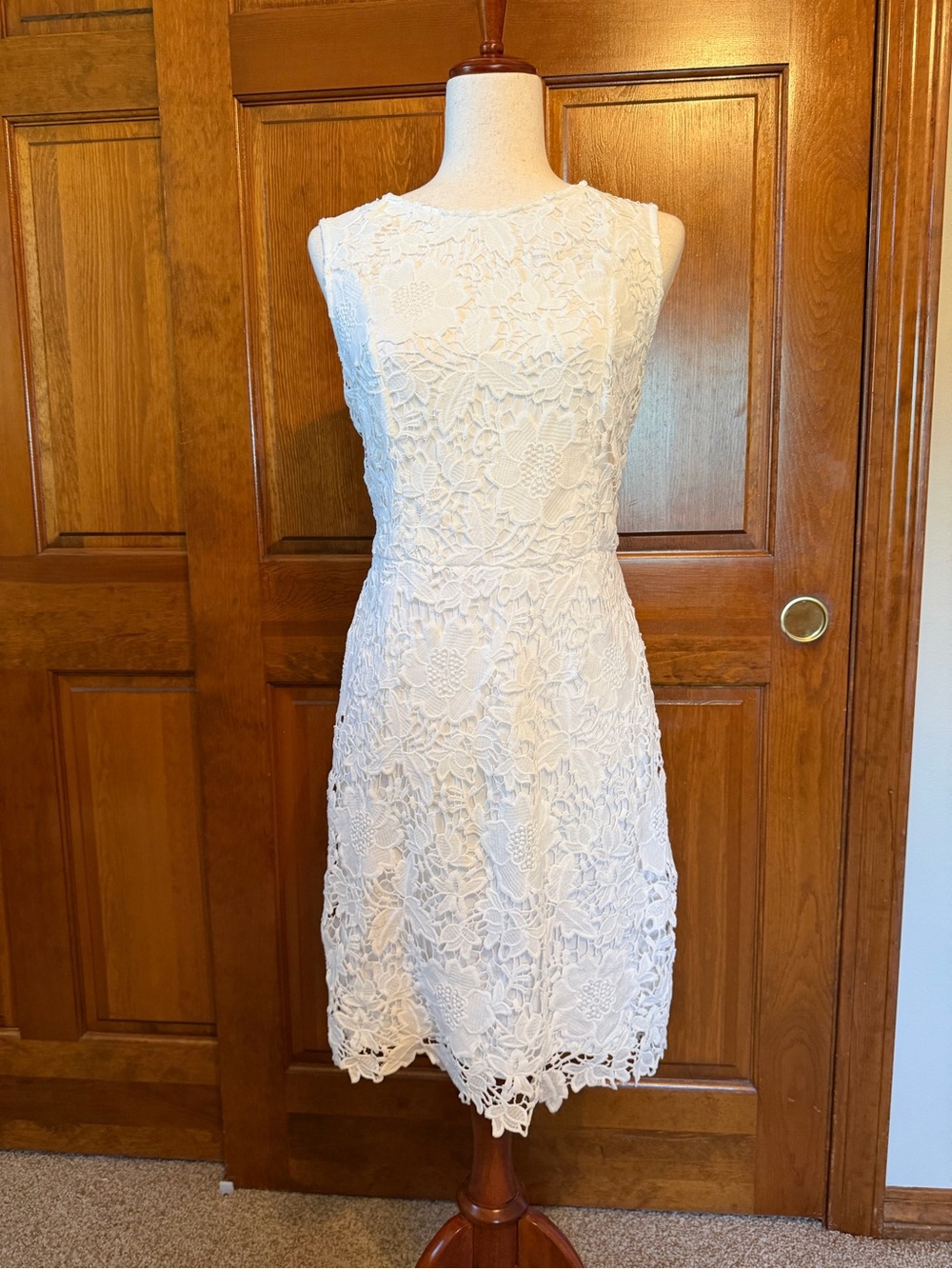 Beige by eci White Floral Lace Midi Dress